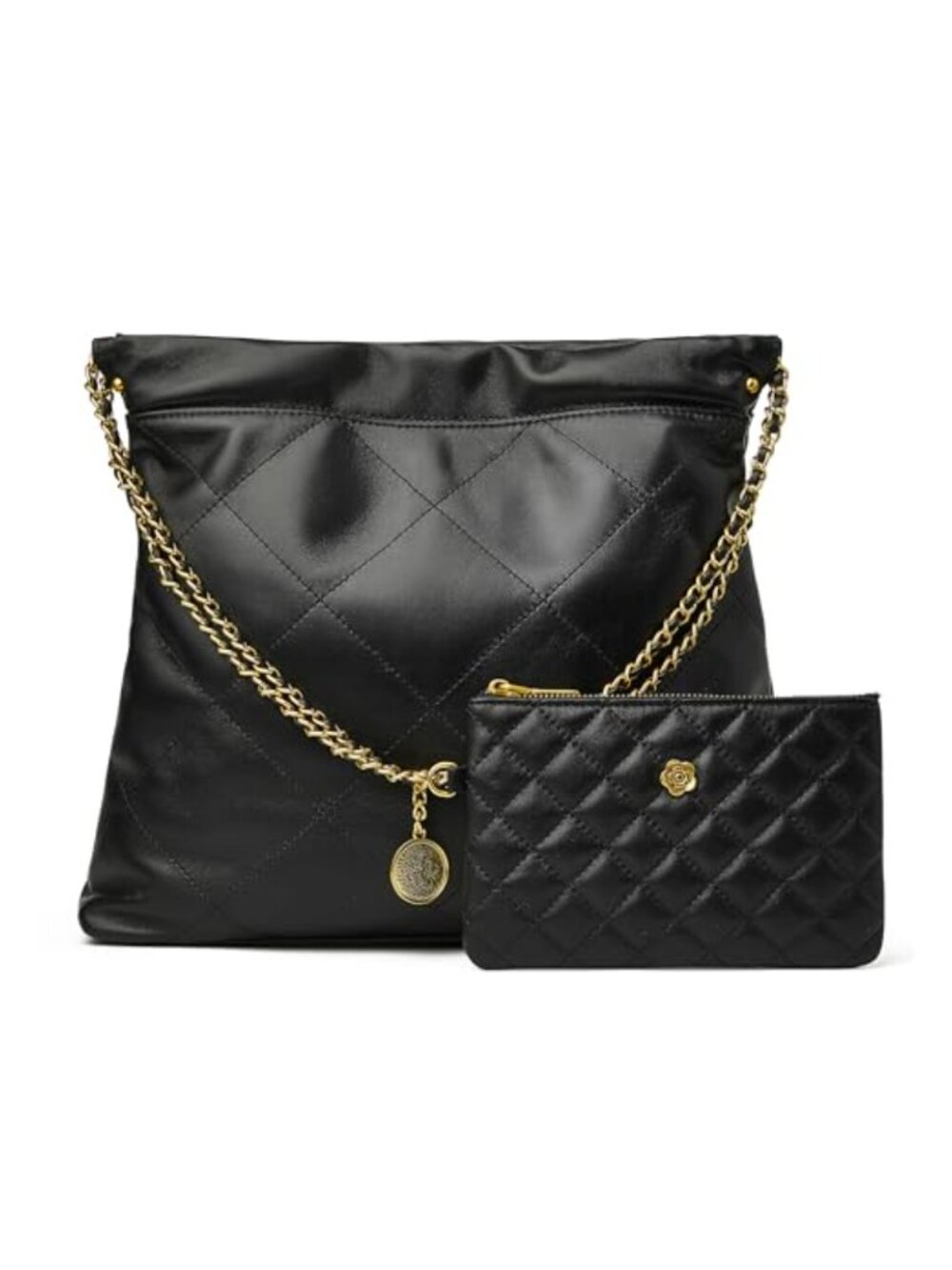 Quilted Tote Bag Set Soft Lambskin Leather Shoulder Purse Large Work Handbag